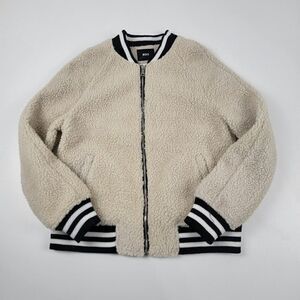 Urban Outfitters BDG Sherpa Bomber Full Zip Jacket Womens sz  S-P  Cream BlCk‎